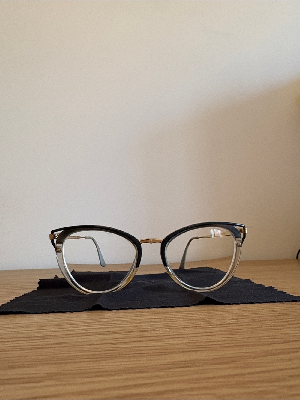 Authentic Prada Gold Temple with Clear Gray/Blue Frames